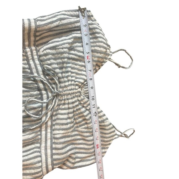 American Eagle Gray White Striped Rouched Bow Deep V-neck Textured Romper XL - Picture 10 of 15